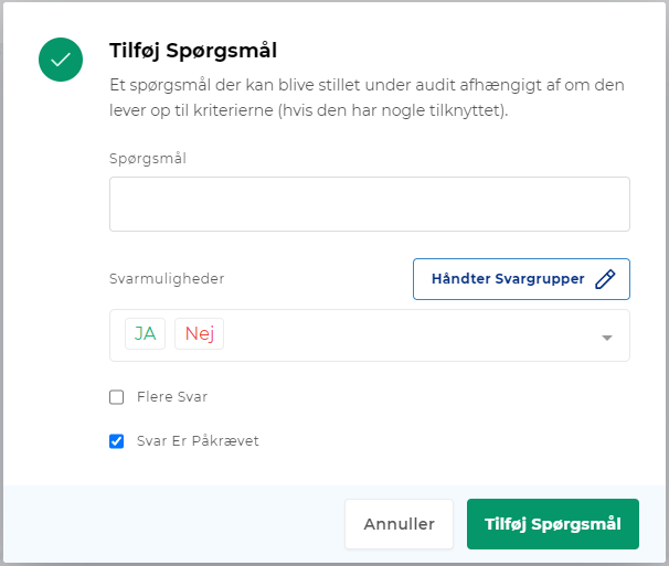 Opret audit spørgsmål