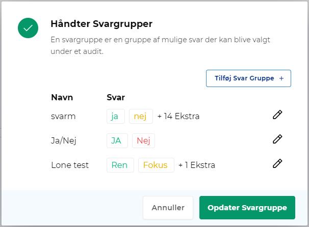 Opret svargruppe